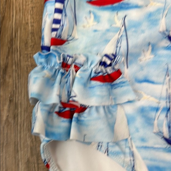 Cecil and Lou,Kids Sailboat Print Swimsuit - Blue and Red - Picture 4 of 11